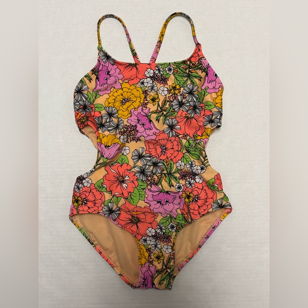 Cat & Jack floral one piece bathing suit, size S 6/7Y